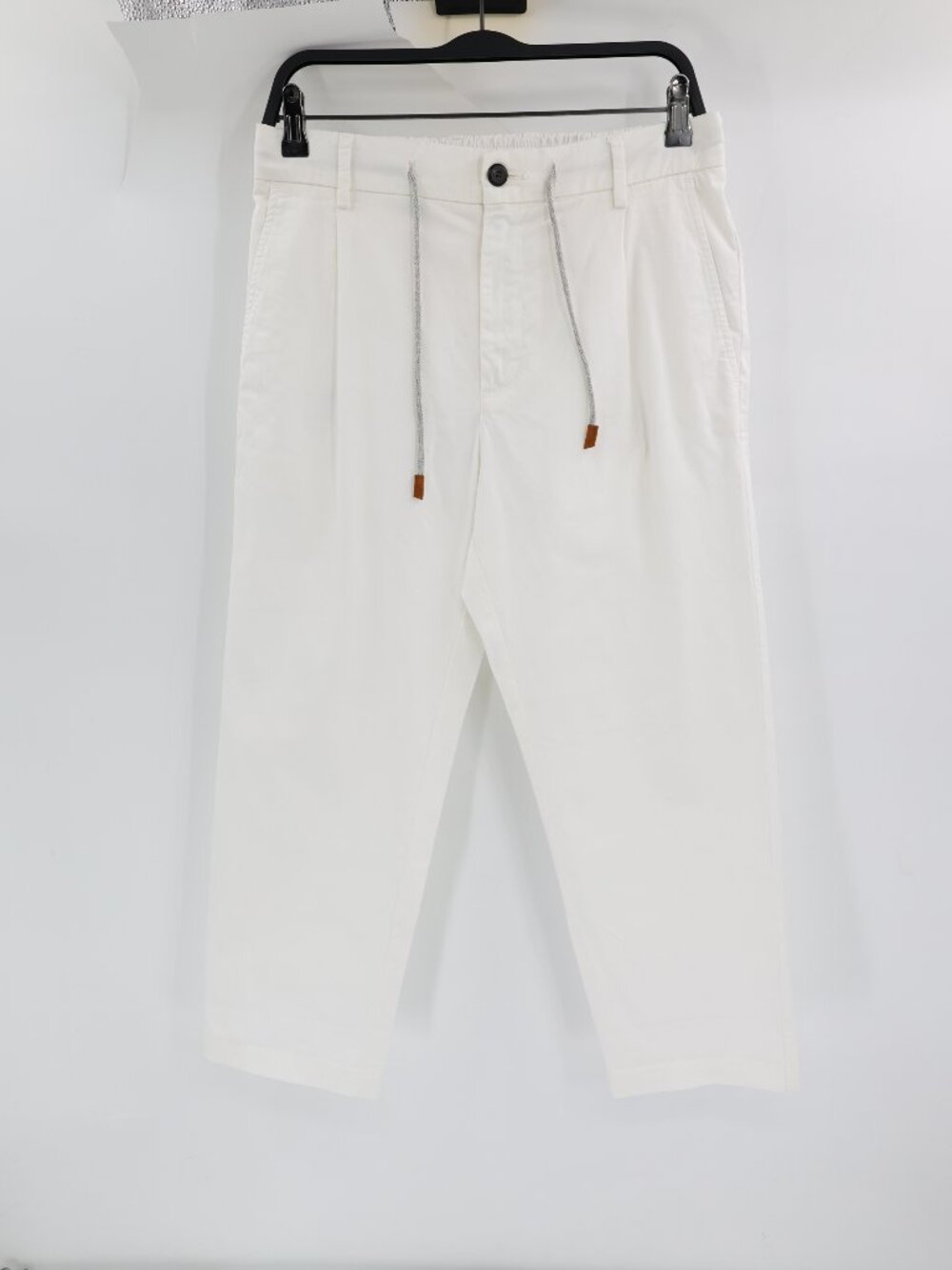 Eleventy Pants Mens 32 crop Cotton Blend Pleated Drawstring White Made In Italy